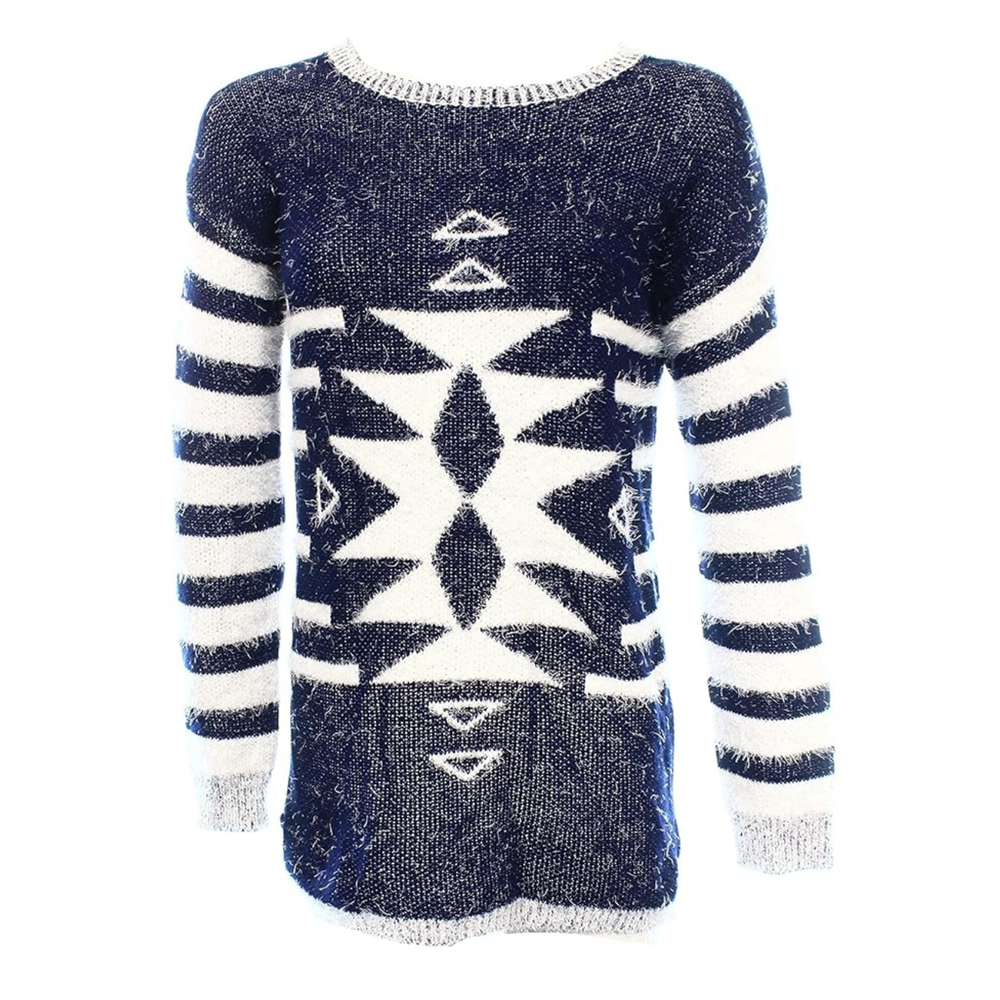 ⭐️⭐️⭐️Women's Navy Blue & White Southwestern Print Crewneck Sweater Small